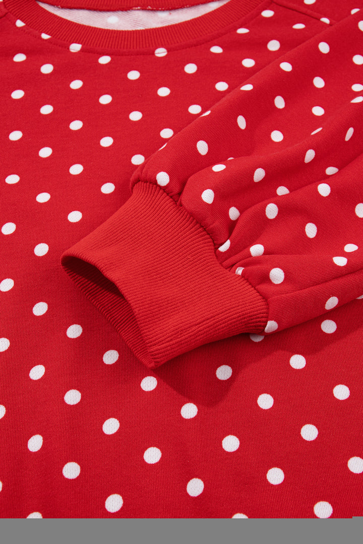 Red Polka Dot Drawstring Wide Leg Long Sleeve Top Pant Set