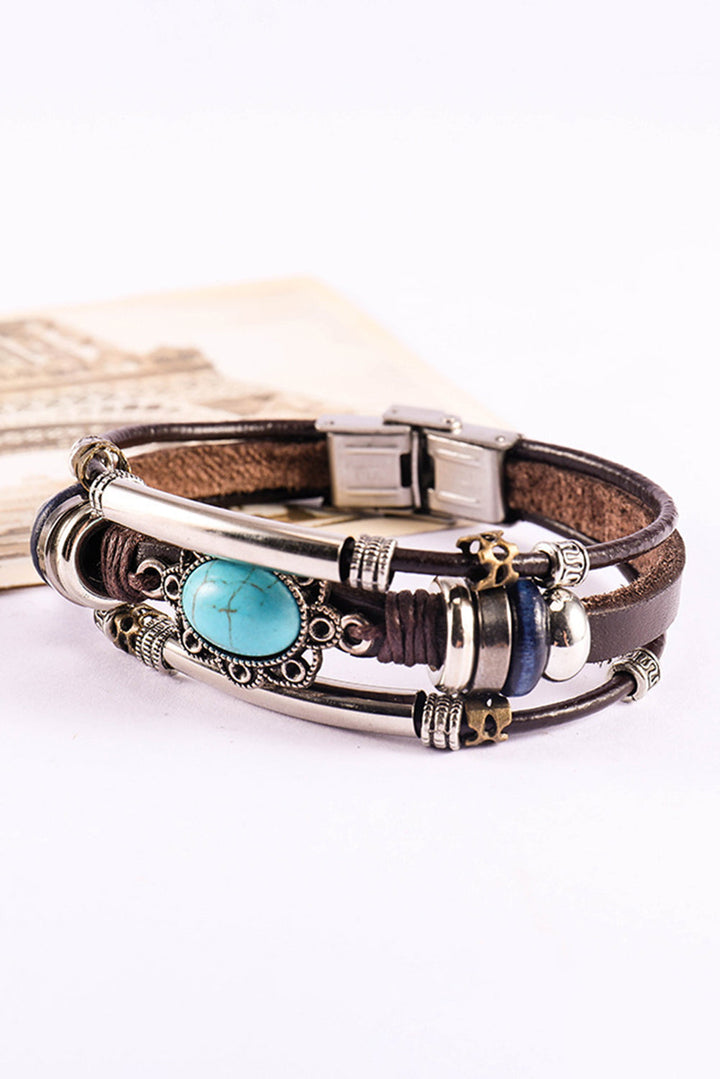 Bracelet multicouche en similicuir turquoise