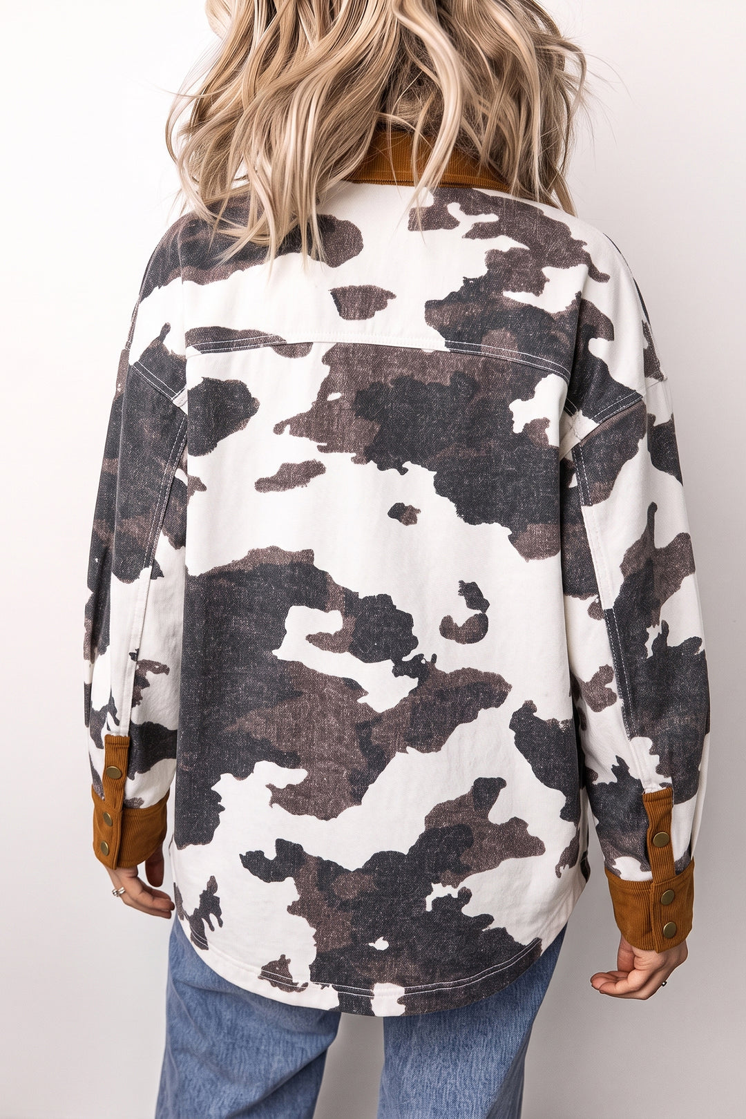 Multicolour Western Cow Print Button-Up Denim Jacket