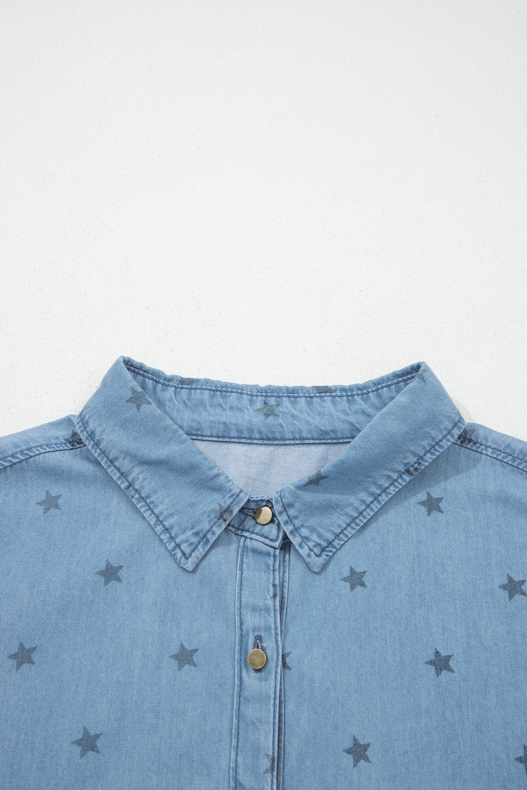 Star Allover Print Double Chest Pocket Short Sleeve Denim Shirt