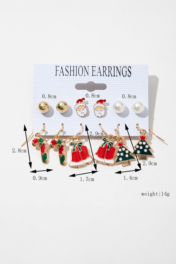 6 Paare/Set Ohrringe aus Legierung mit Cartoon-Weihnachtsmotiv