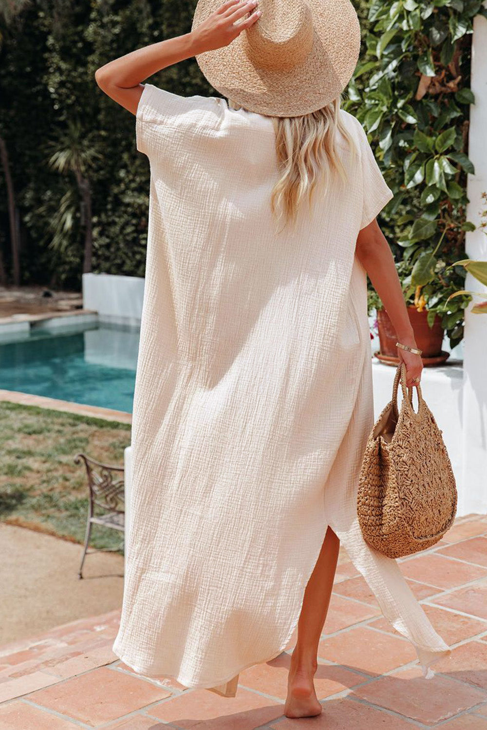 crinkled buttons maxi beach dress with slits