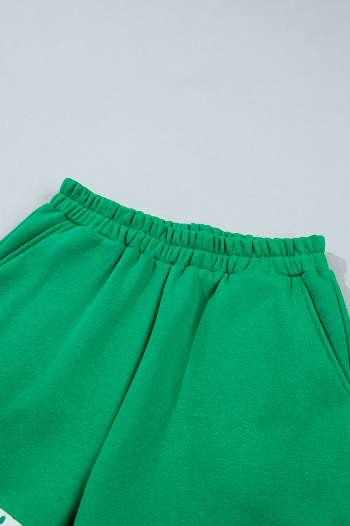 Bright Green Polka Dot Trim Baggy Pullover 2pcs Short Set