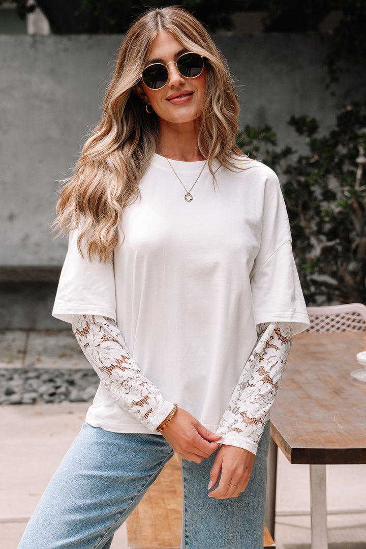 White Lace Long Sleeve Insert Tee