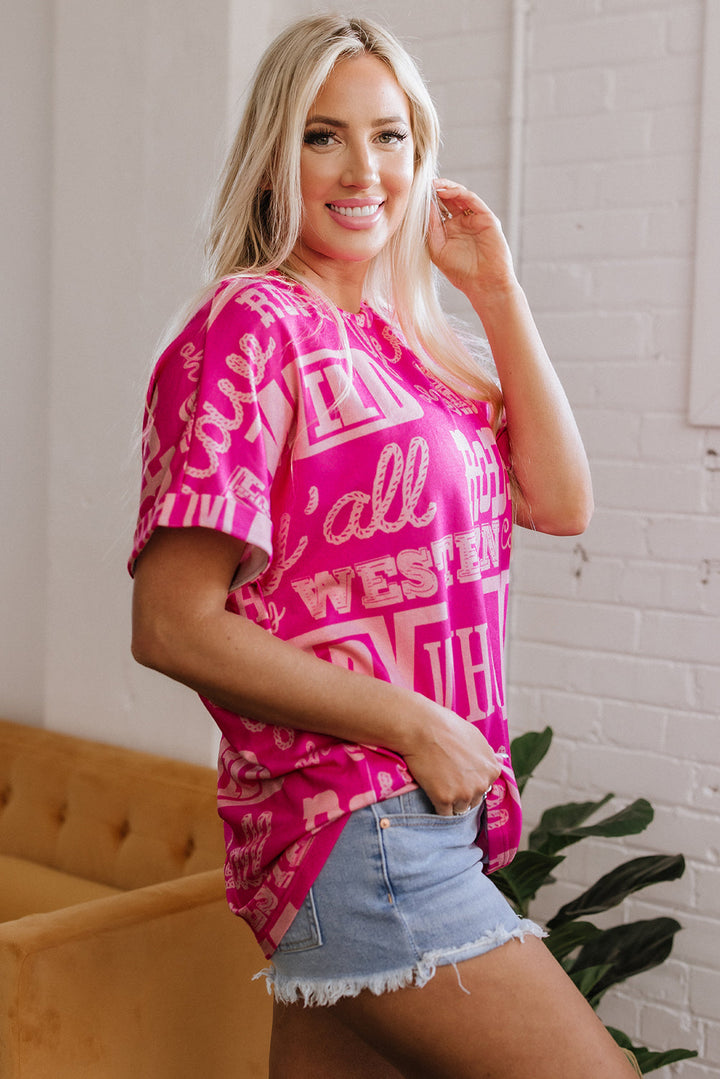 howdy cowboy letter printed western fashion tee