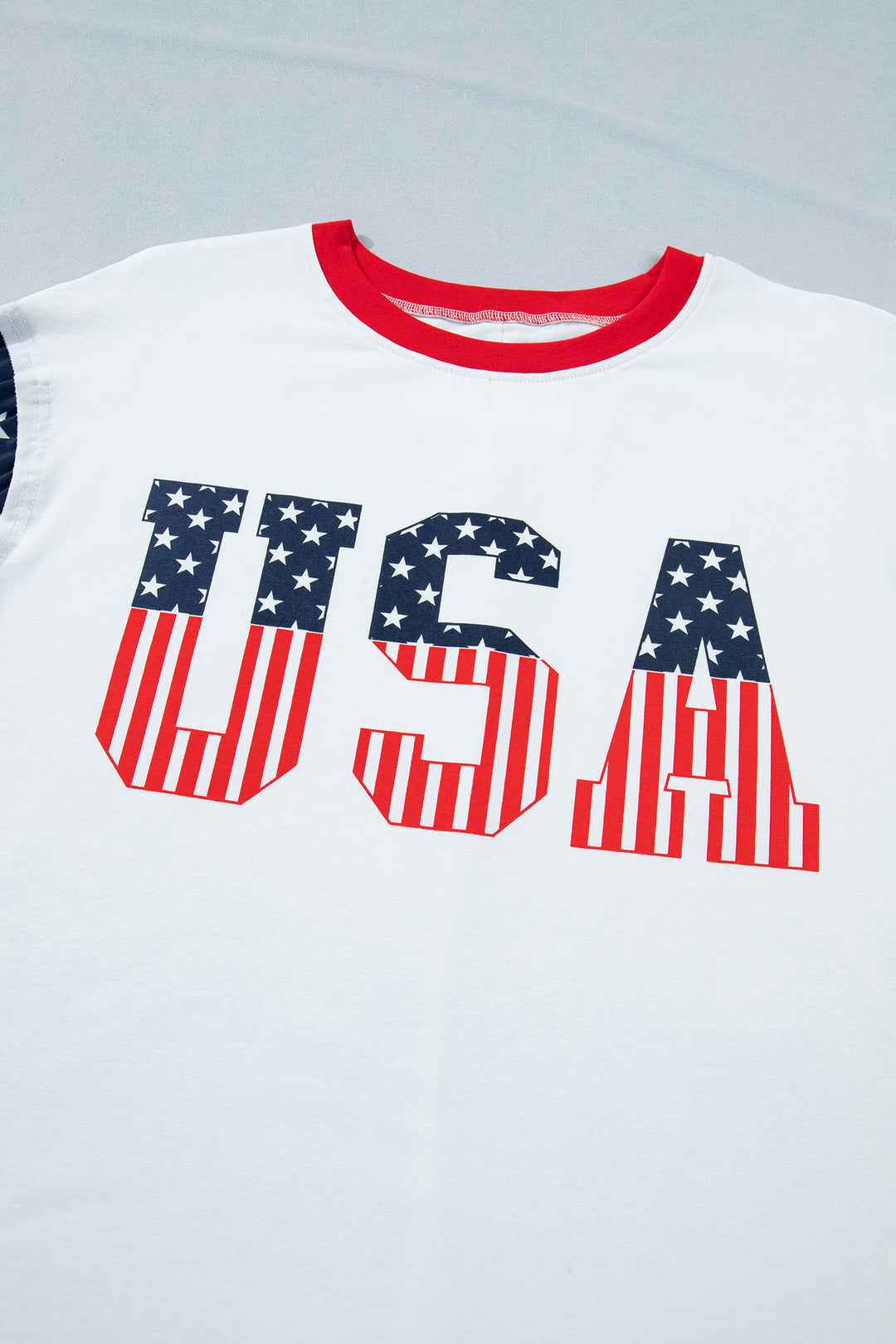 Jet Stream Flag Print USA Graphic Patchwork Casual Tee