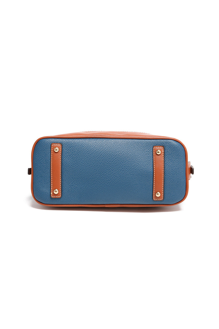 Color Contrast PU Leather Zipper Tote Bag