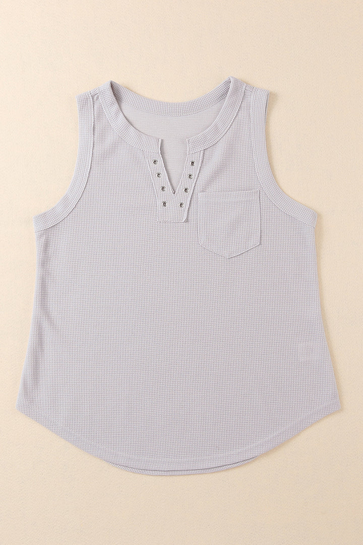 Notched Neck Eyelet Thermal Knit Tank