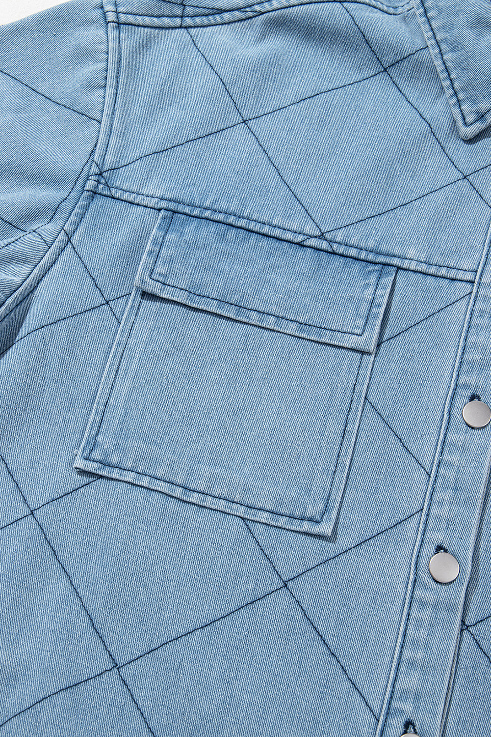 Myosotis Rhombus Stitched Pattern Button Pocketed Denim Jacket