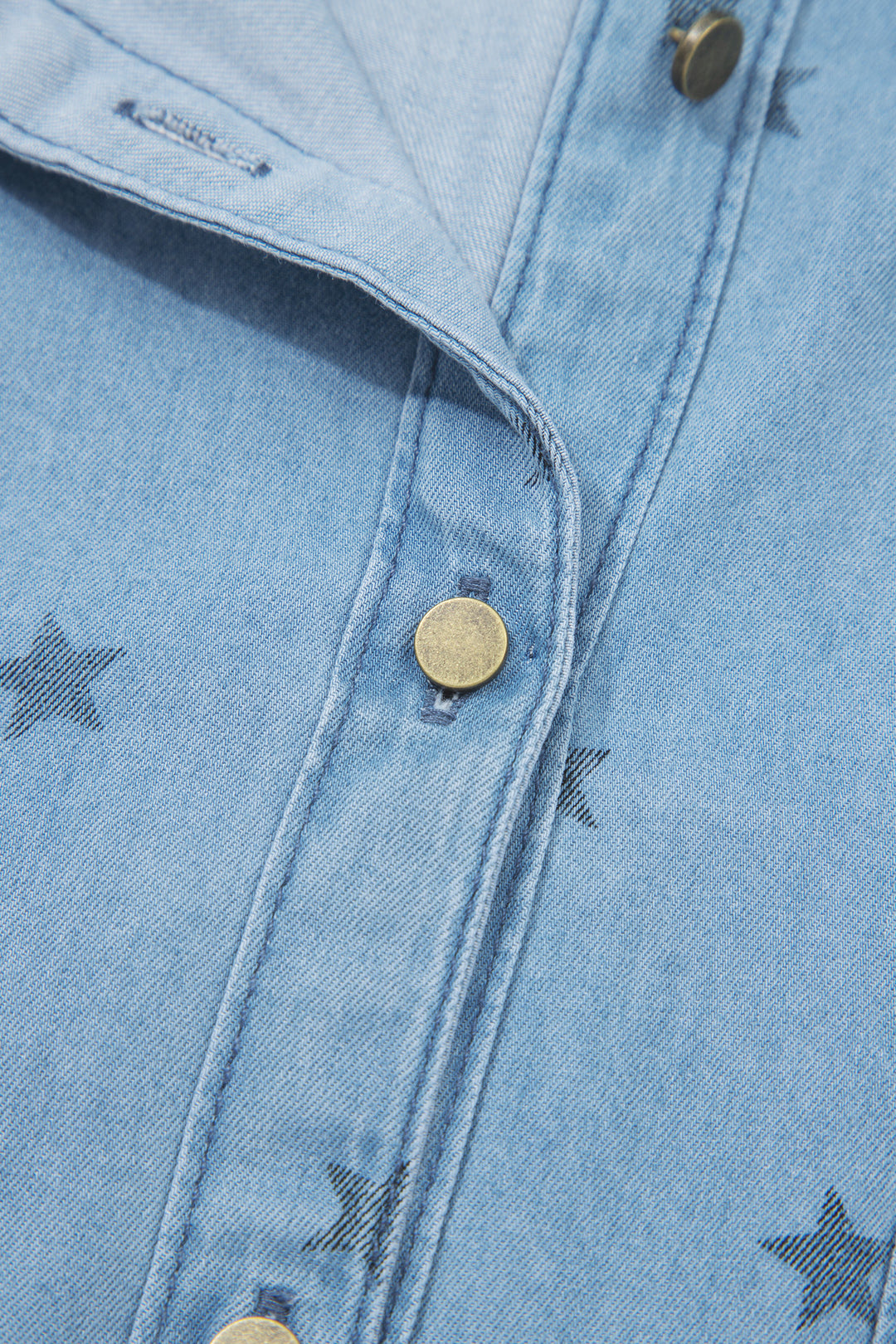 Star Allover Print Double Chest Pocket Short Sleeve Denim Shirt