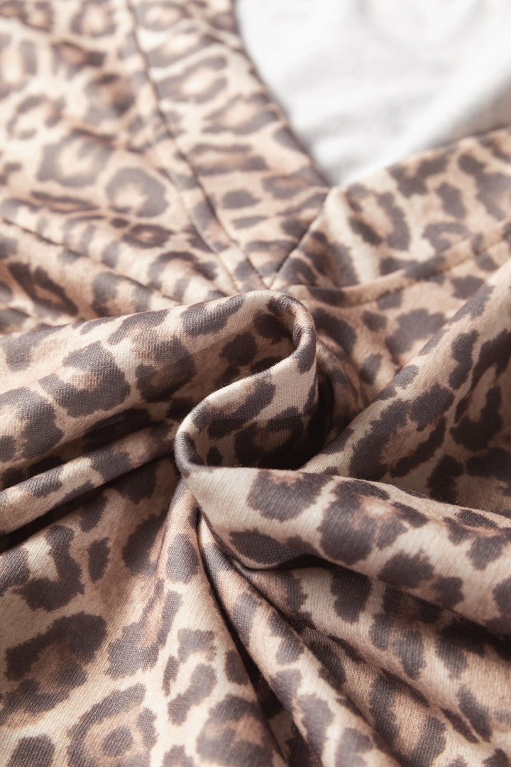 Light French Beige Leopard Print Pullover Mini Skirt 2pcs Set