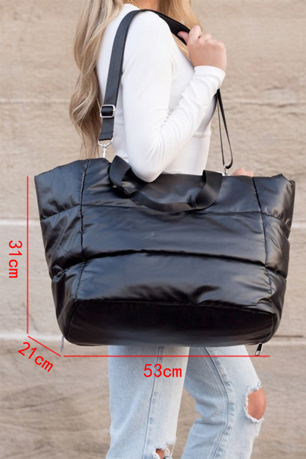 Solid Zipper Puffer Large Tote Bag