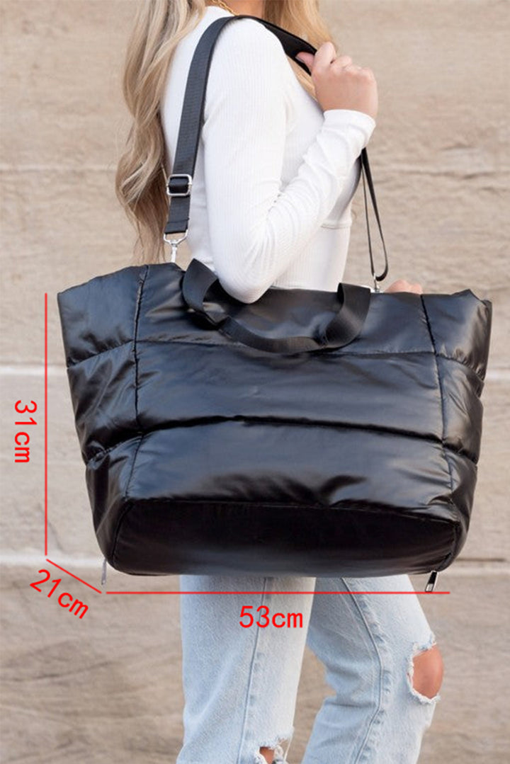 Solid Zipper Puffer Large Tote Bag