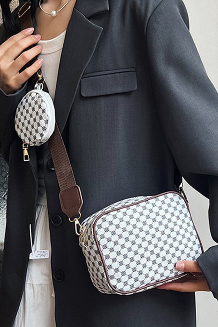 Checkered Print PU Leather Shoulder Bag with Coin Wallet