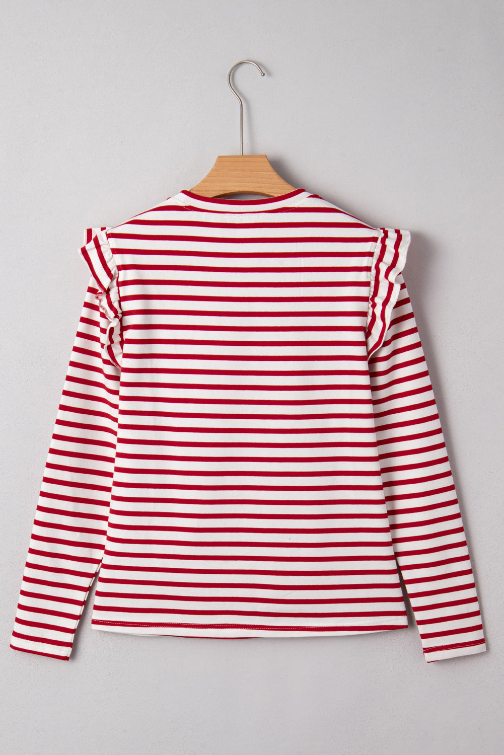 Round Neck Ruffle Trim Long Sleeve Top