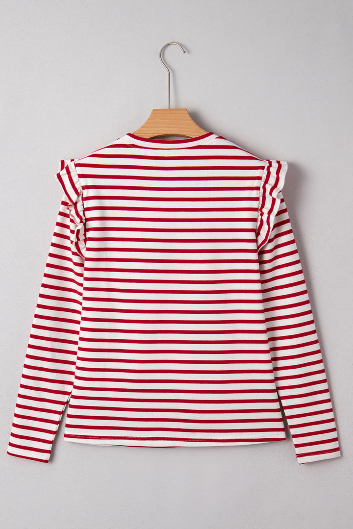 Round Neck Ruffle Trim Long Sleeve Top