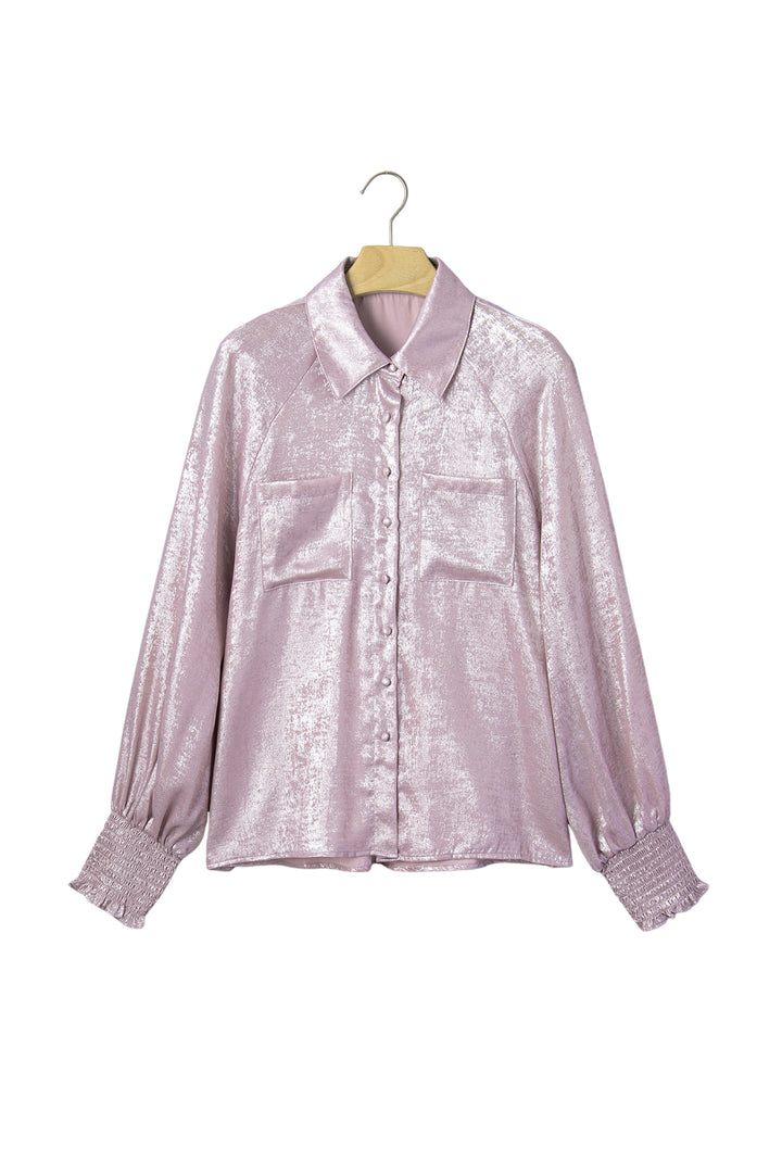 New Delicacy Long Sleeve Button Front Ruffle Cuffs Back Paneling Shirt