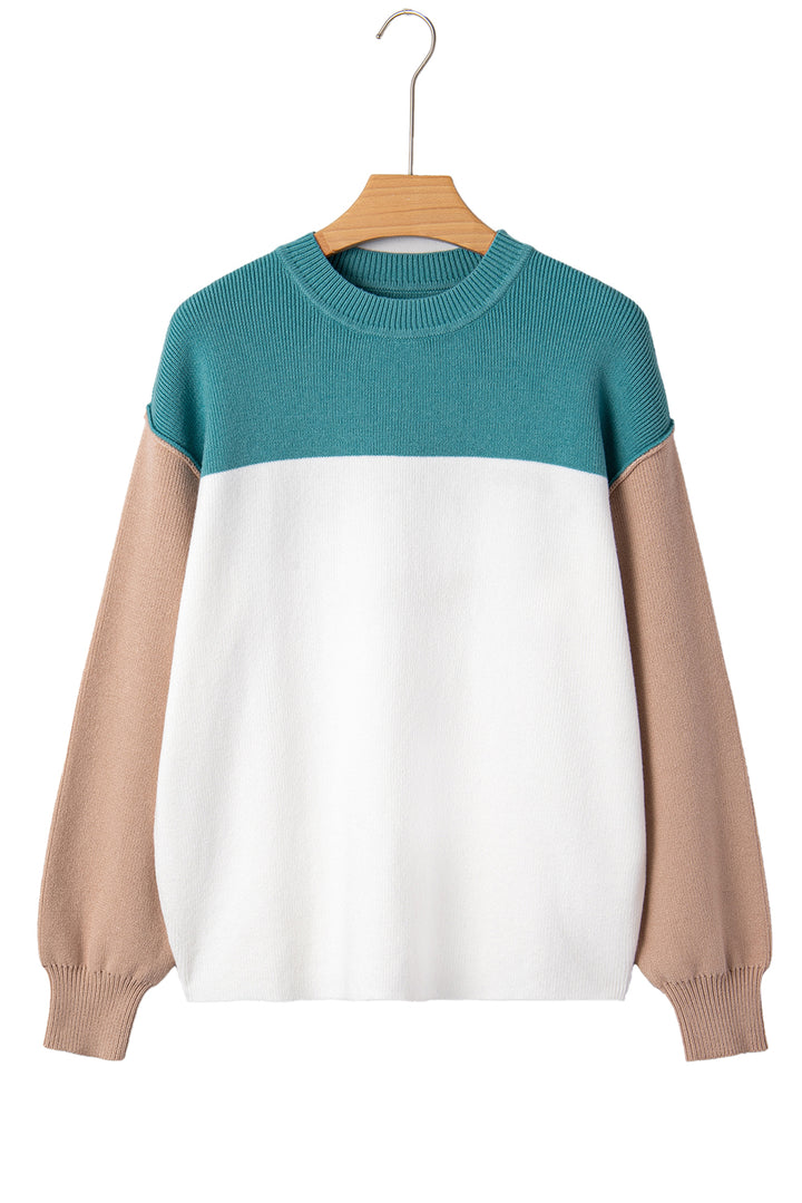 Color Block Plain Ribbed Knit Baggy Sweater
