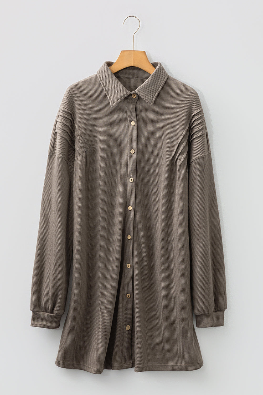 Waffle Knit Shirt Tunic Dress