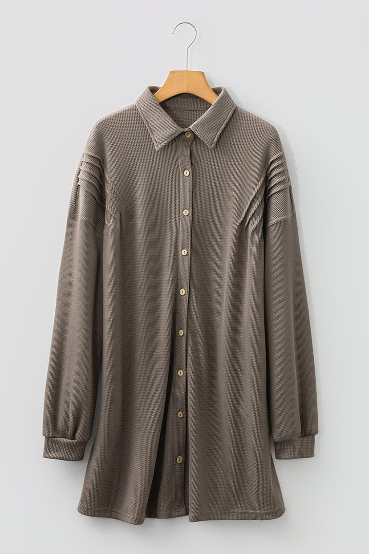 Waffle Knit Shirt Tunic Dress