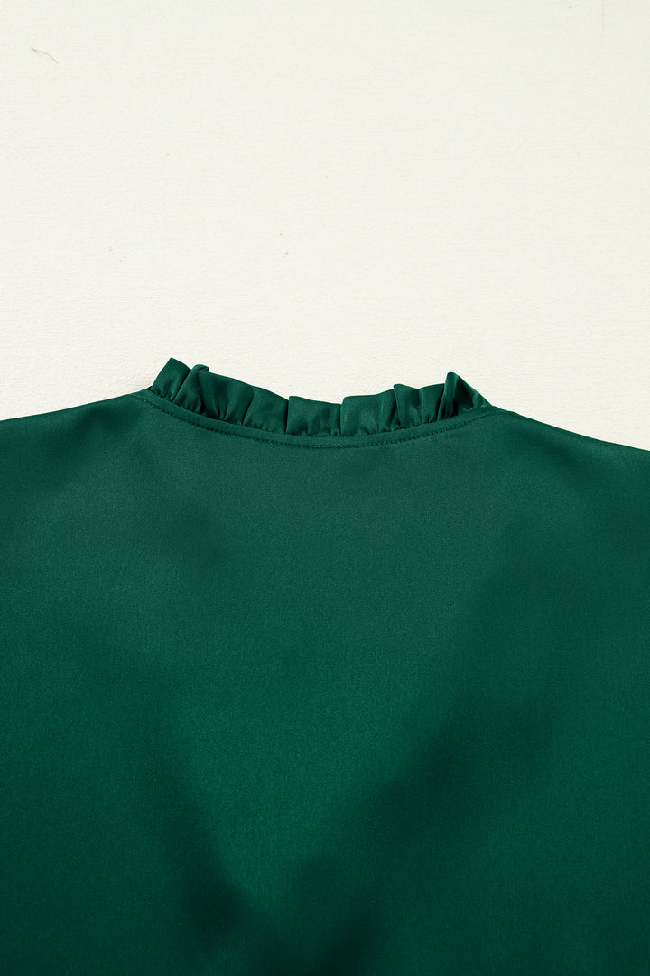 Solid Color Frilled V Neck Bow Detail 3/4 Sleeve Blouse
