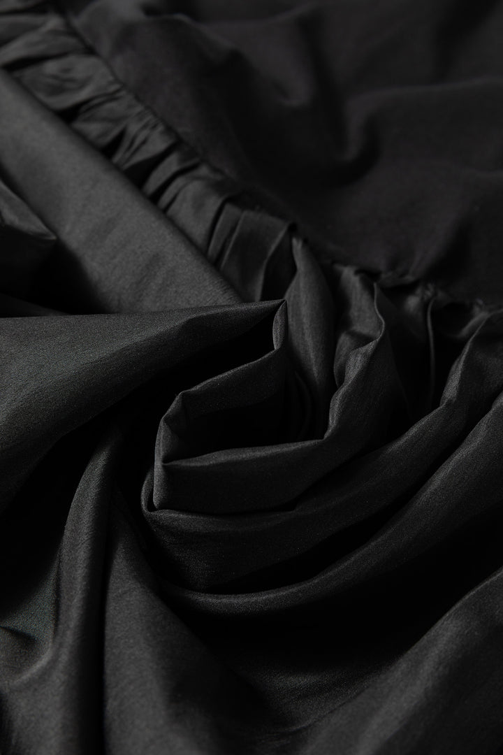 Black Short Sleeve Knit Top Patchwork Pleated Long Dress