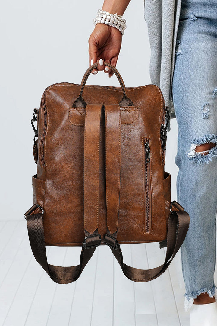Tassel Decor Retro PU Large Capacity Backpack