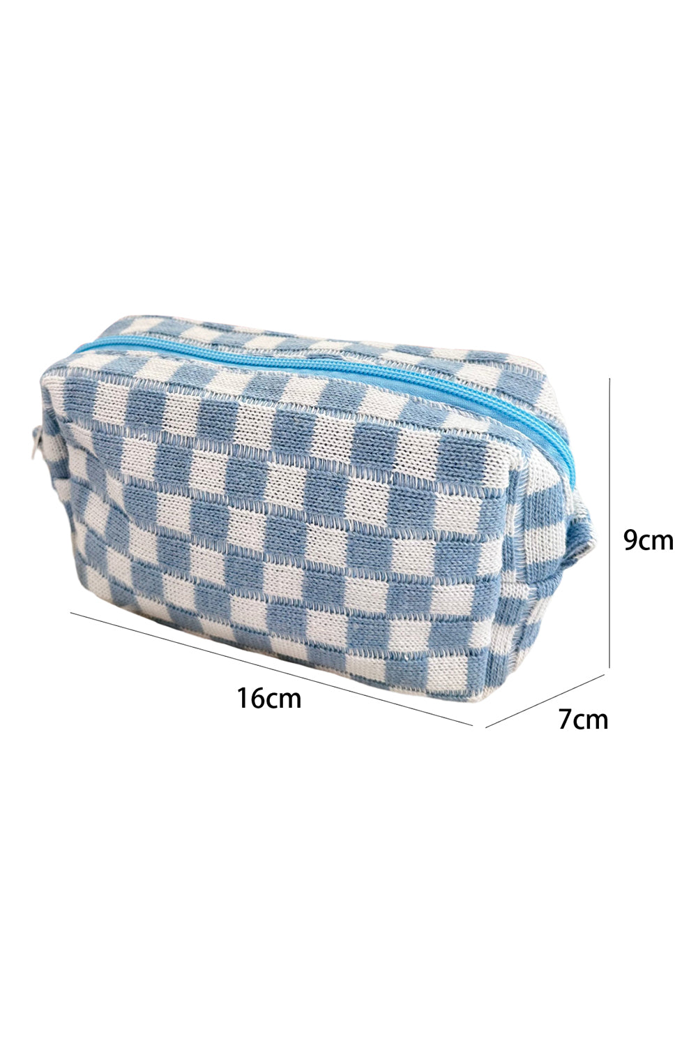 Checkered Knitted Zipper Makeup Bag
