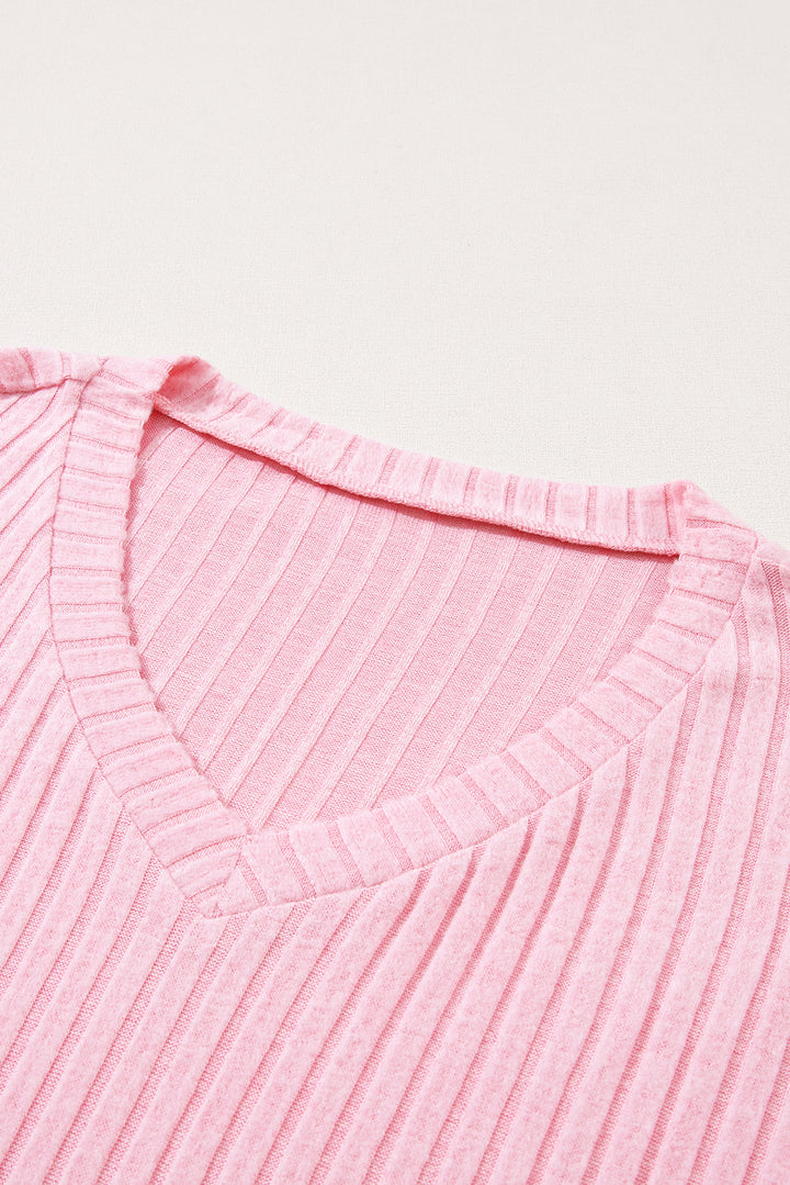 Ensemble deux pièces ample en tricot côtelé à col en V