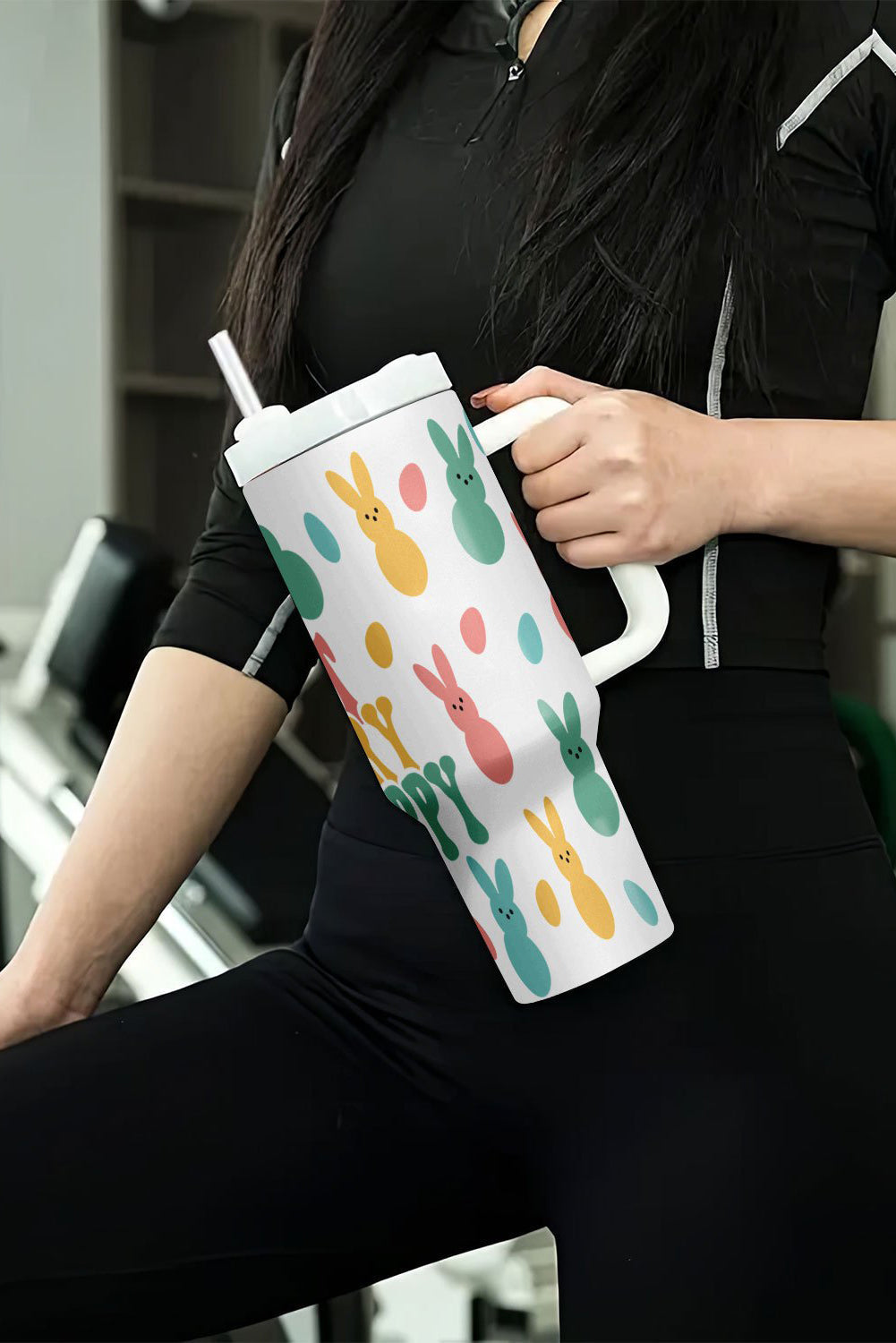 DONT WORRY BE HOPPY Bunny Print Thermal Tumbler 40oz