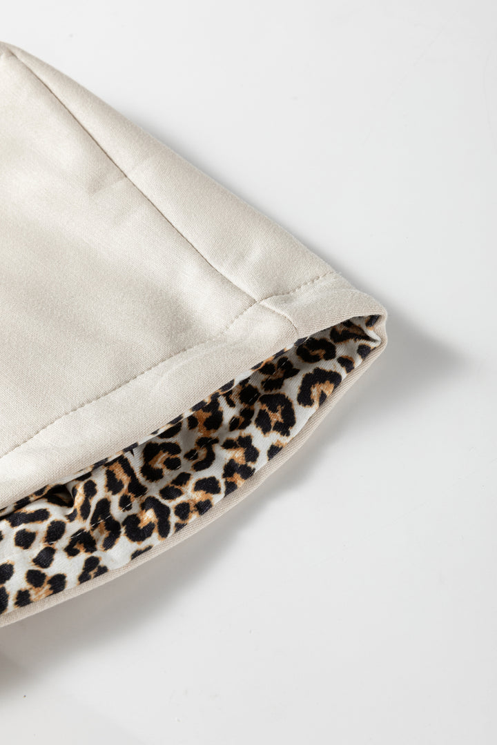 Jet Stream Elastic Cuffs Leopard Contrast Drawstring Hoodie