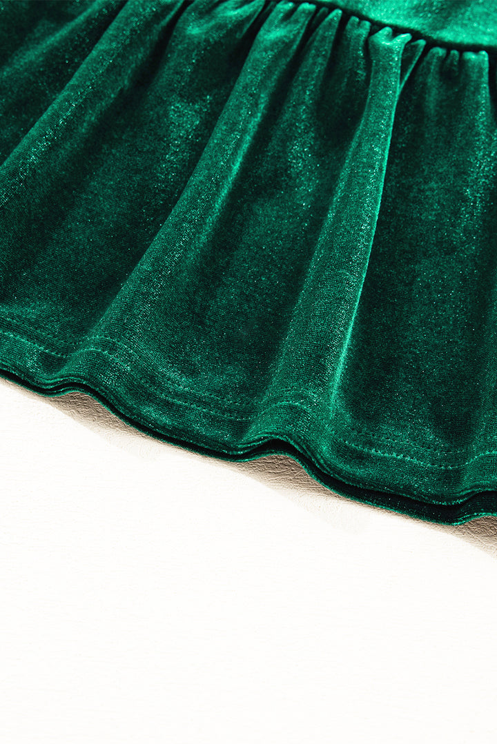 Evergreen Sequin Puff Sleeve High Waist Tiered Velvet Mini Dress