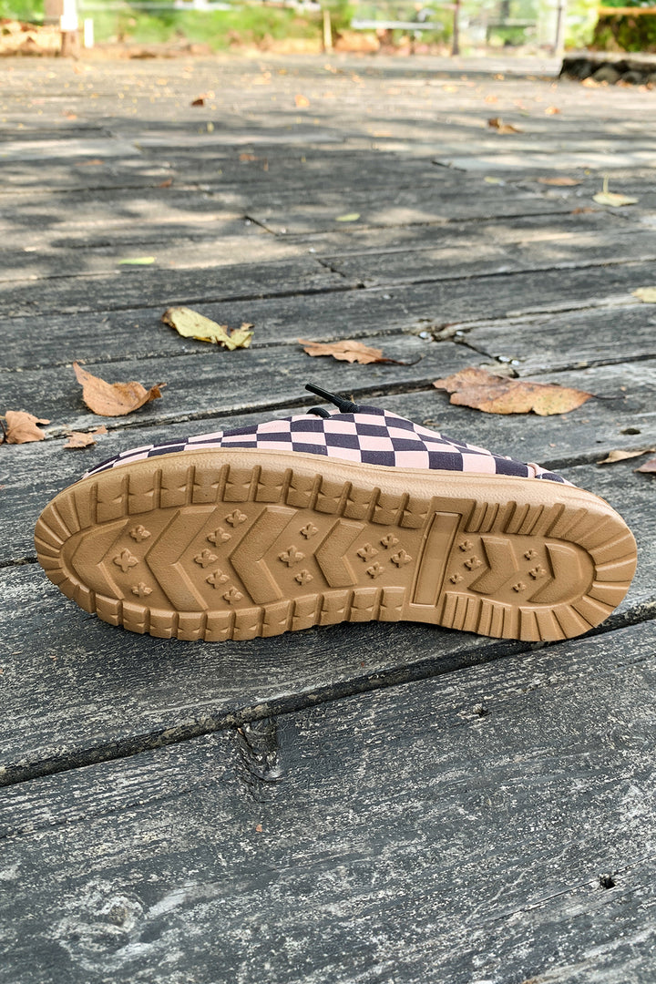 Checkered Print PU Leather Lace Up Detail Flat Shoes