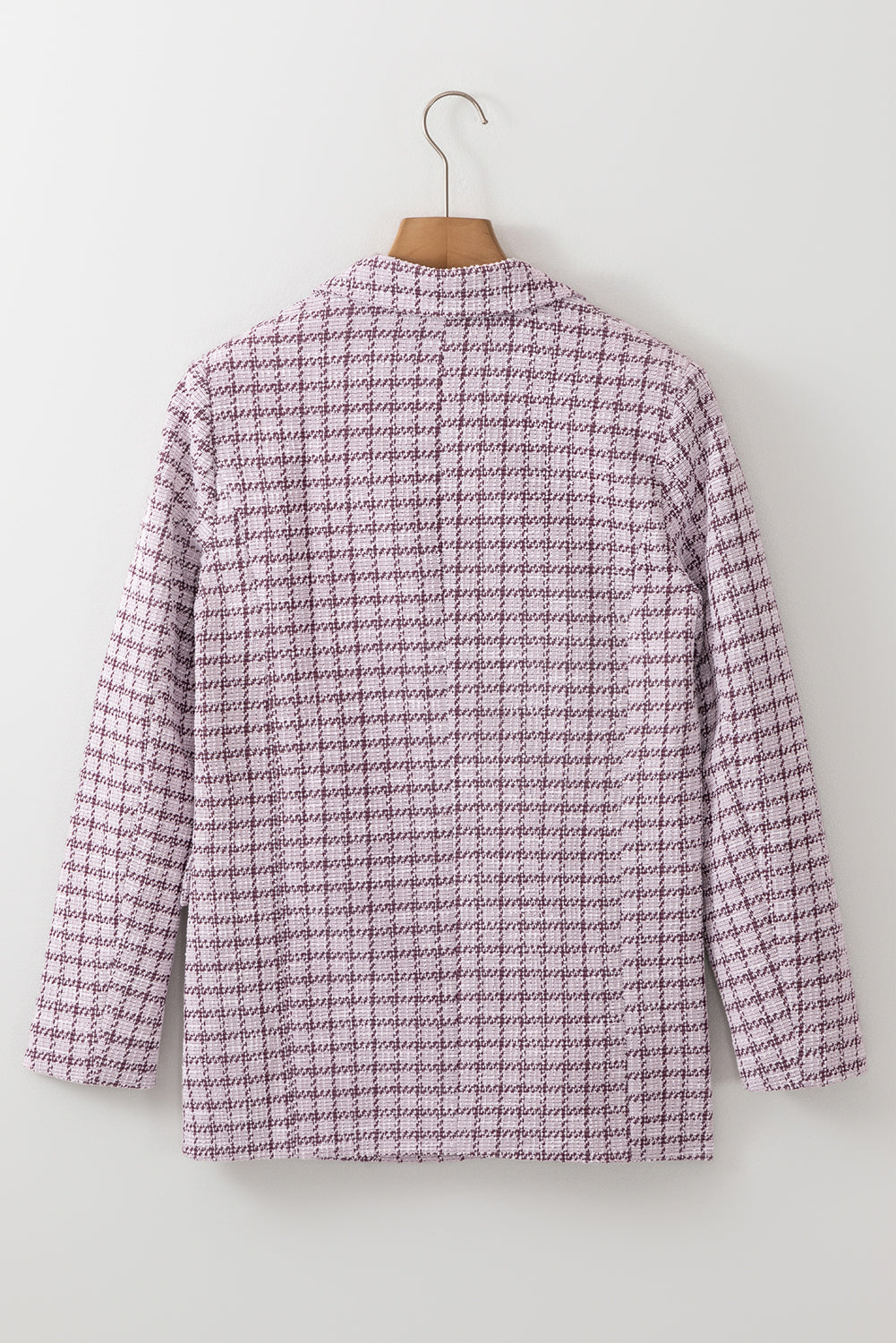 Burgundy Elegant Tweed Plaid Blazer