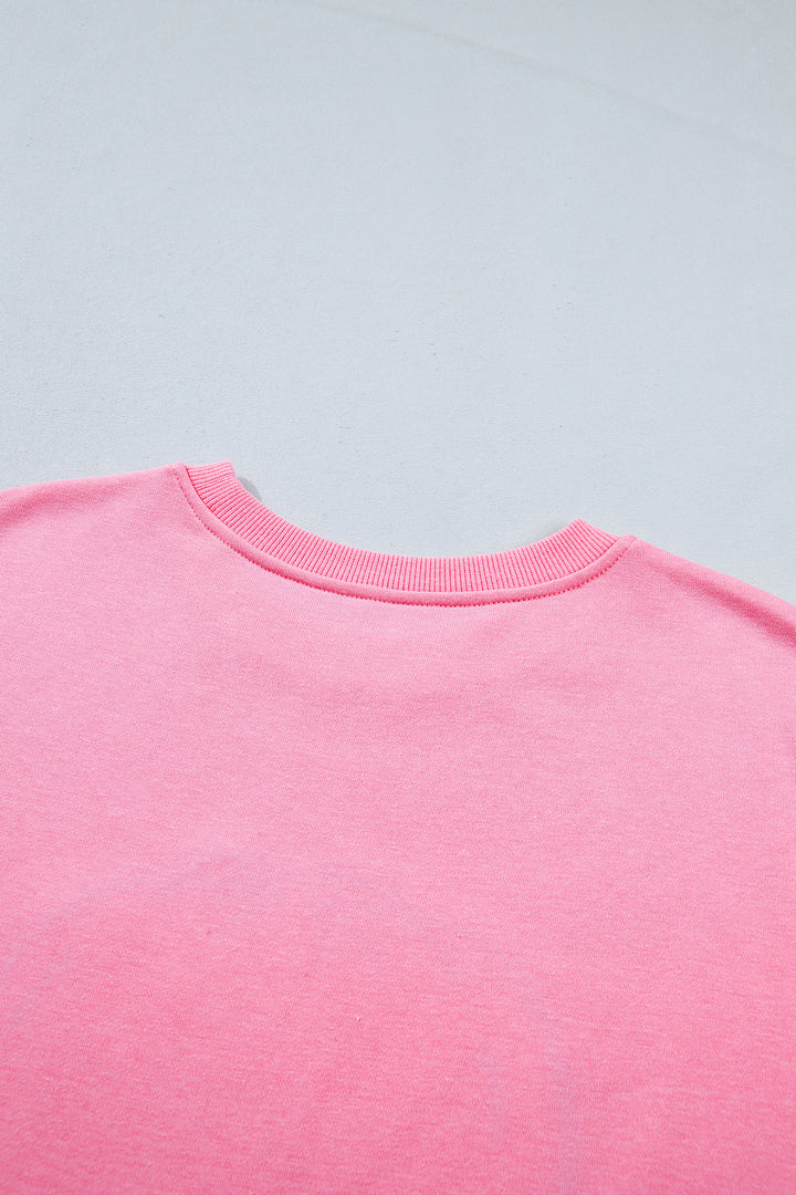 Pink Embroidered Pumpkin Face Long Sleeve Round Neck Sweatshirt