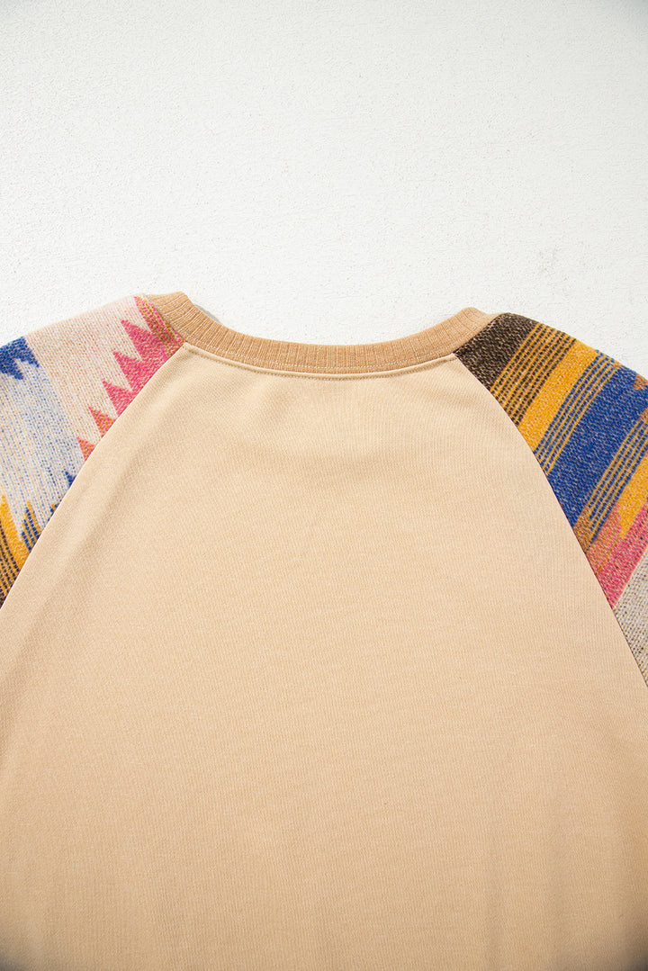 Aztec Patchwork Raglan Pullover Sweatshirt