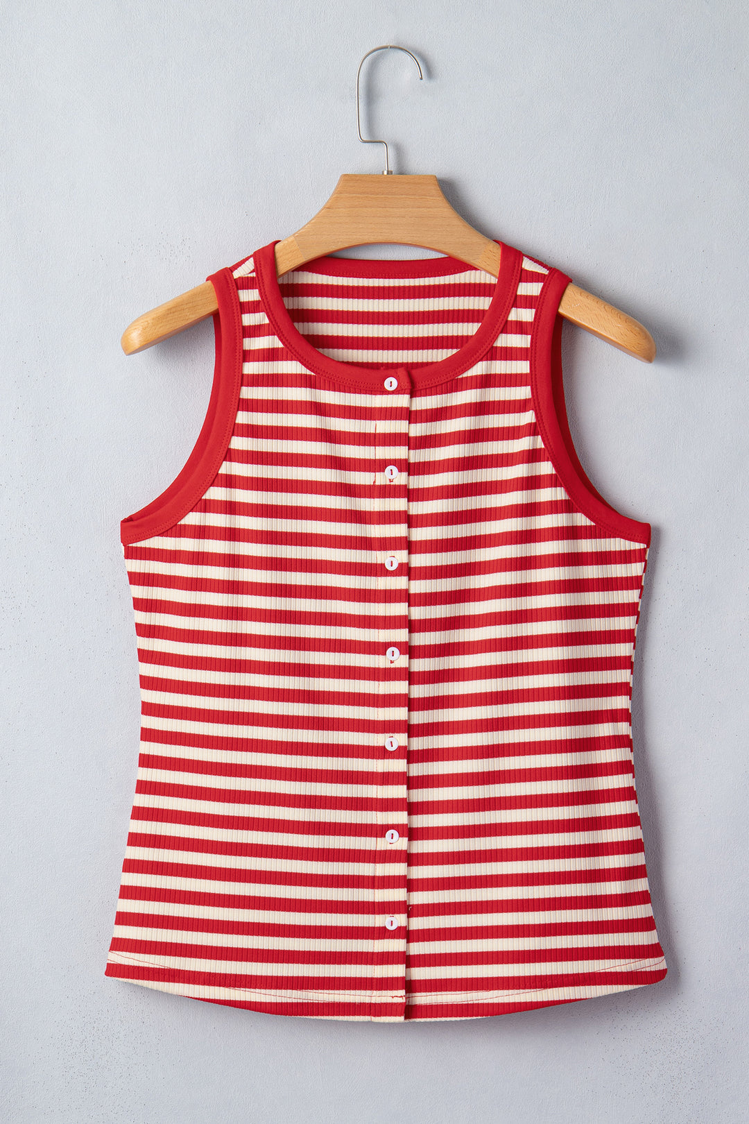 Red Stripe Buttoned Ribbed Knit Tank Top