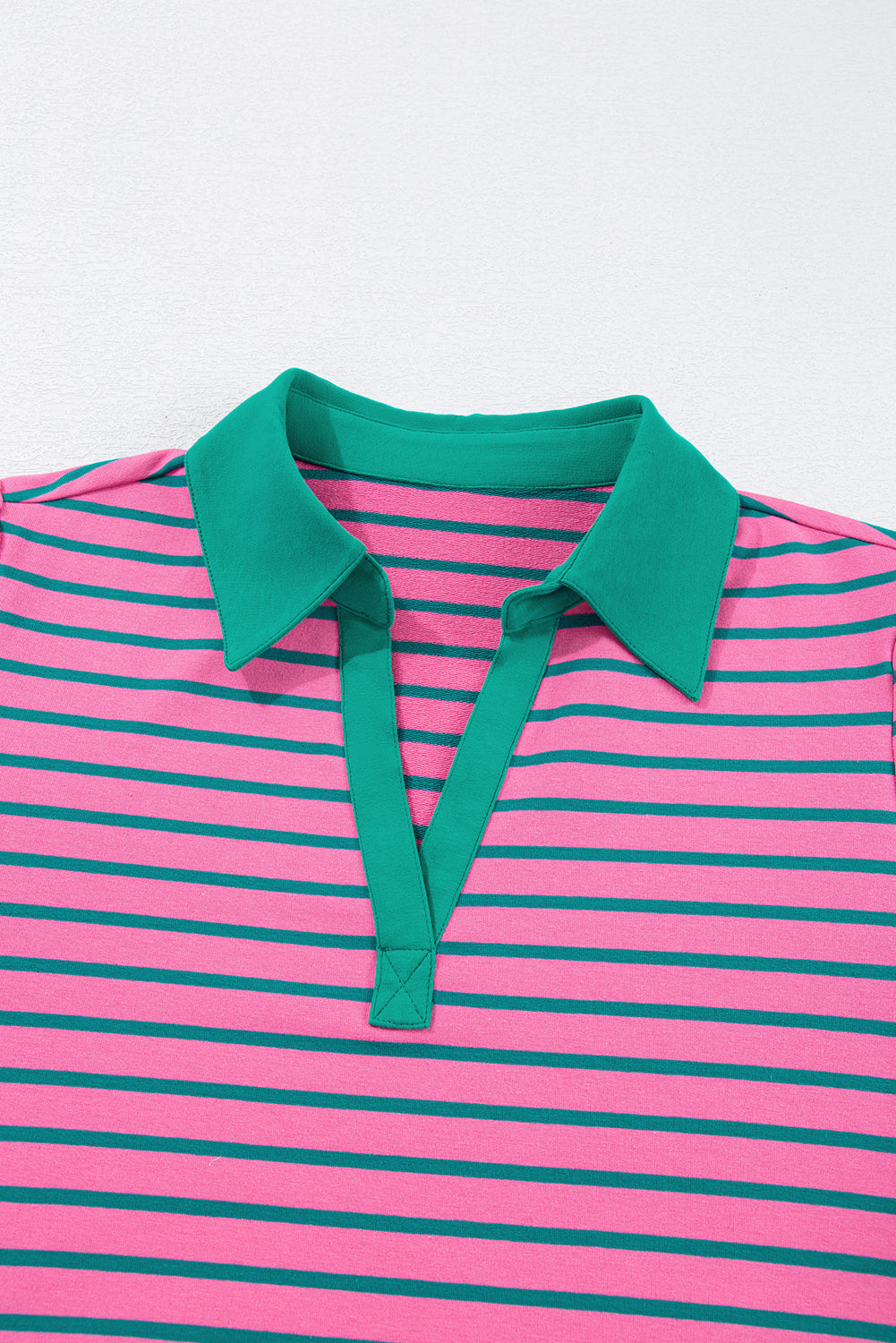 Rose Stripe Collared V Neck Shift T Shirt Dress with Pockets
