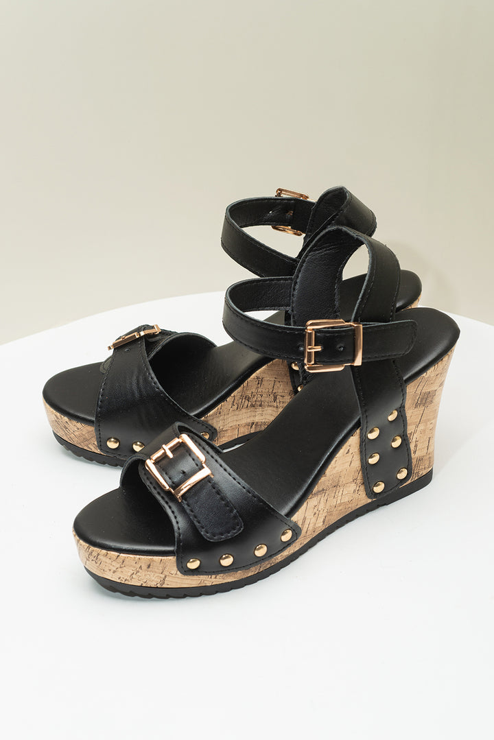 Sandales compensées à fermeture à boucle et rivet
