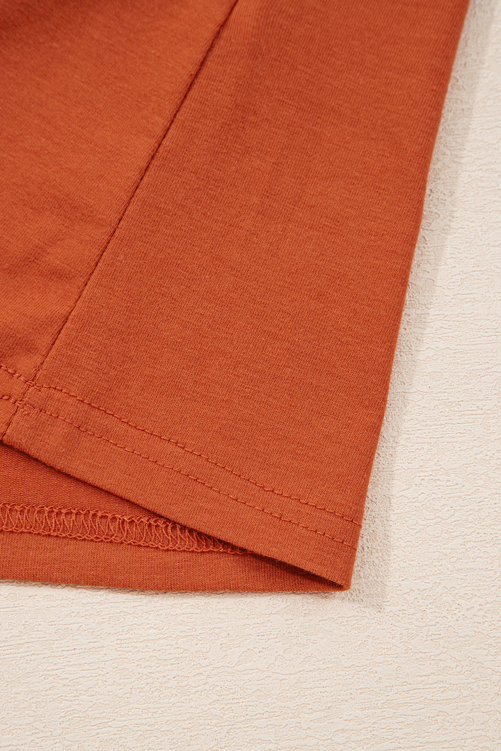 Red Clay  Asymmetric Seam Detail Solid Color Long Sleeve Top