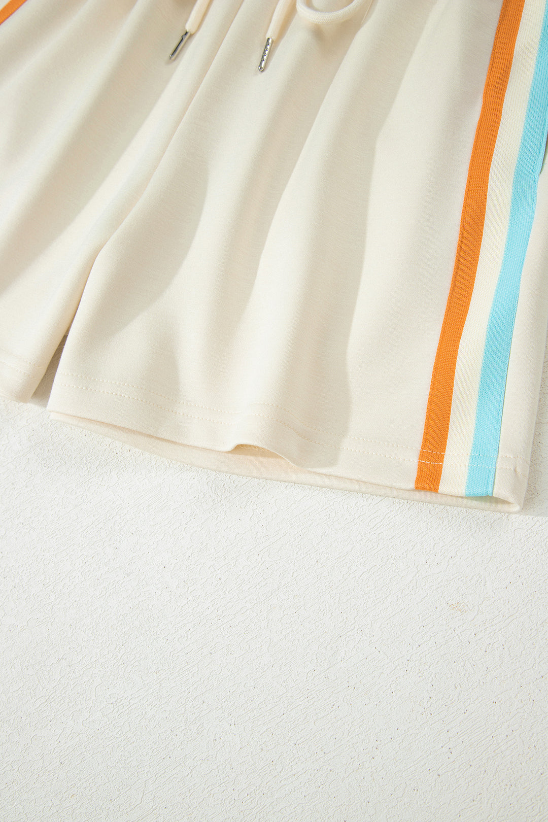 Apricot Colorful Striped Detail Half Zip Polo Tee Loose Shorts Set