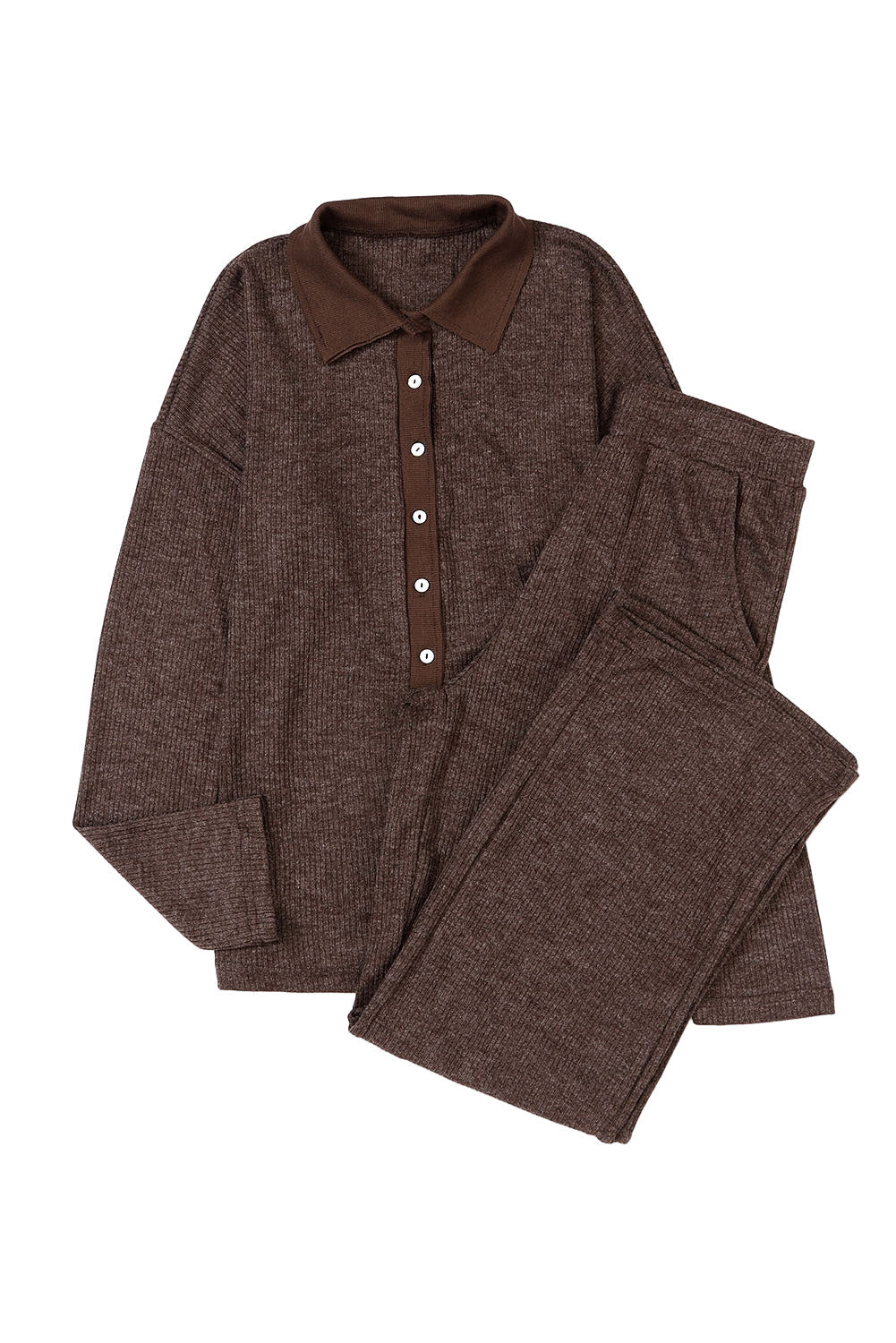 ribbed knit collared henley top and pants lounge outfit