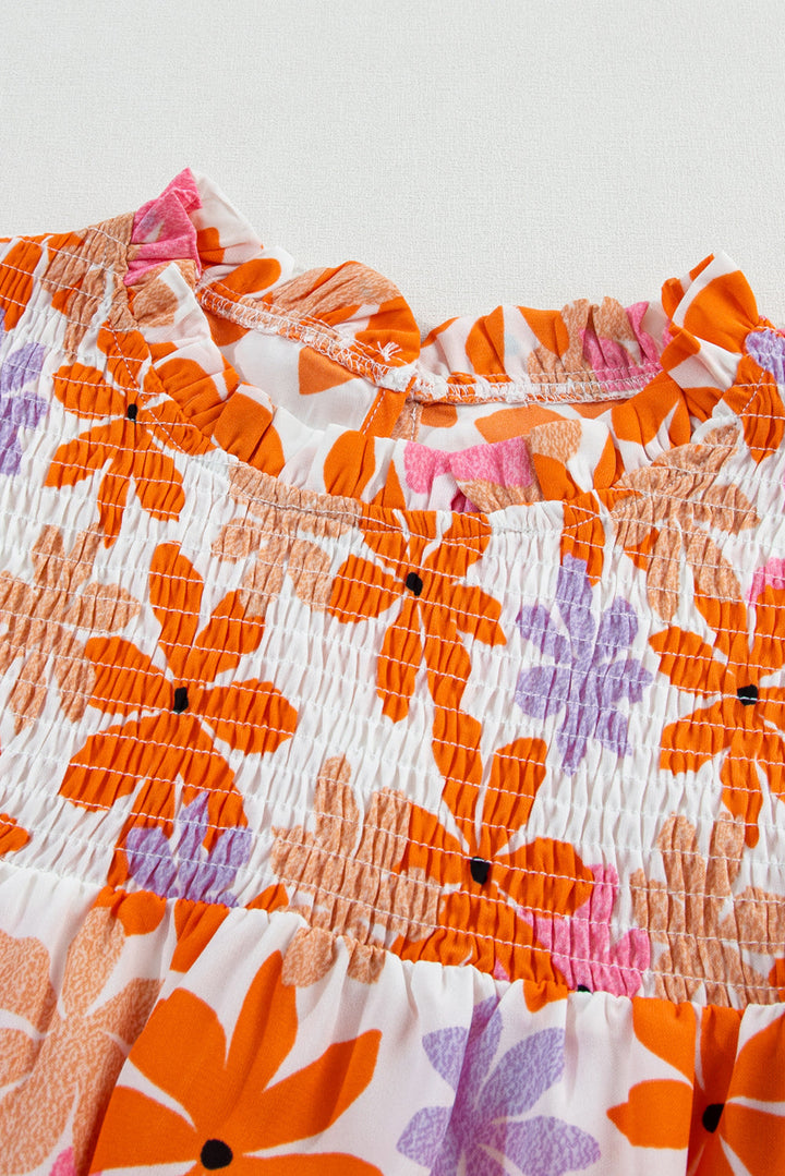 Ruffled Sleeve Smocked Floral Top