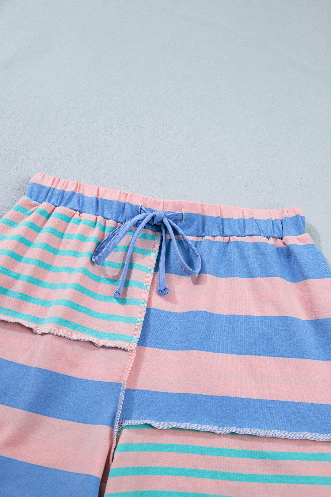 Pink Stripe Exposed Seam Mixed Patchwork Loose Short Set