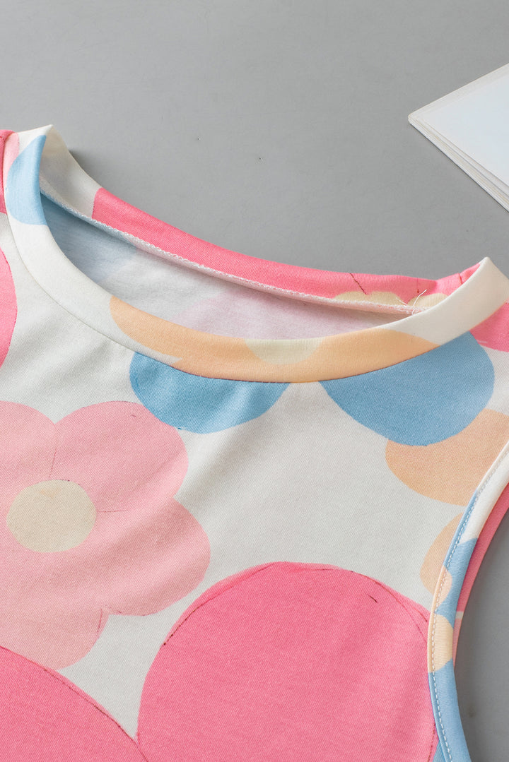 Floral Print Round Neck Sleeveless Top
