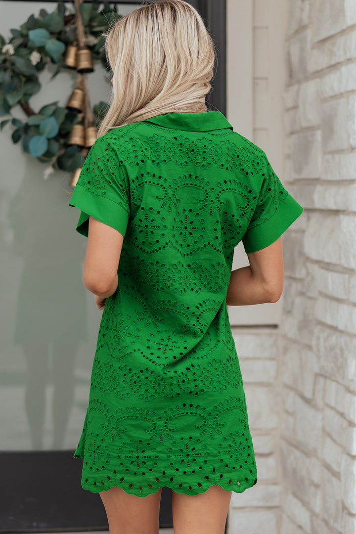 Solid Color Eyelet Embroidered T Shirt Mini Dress
