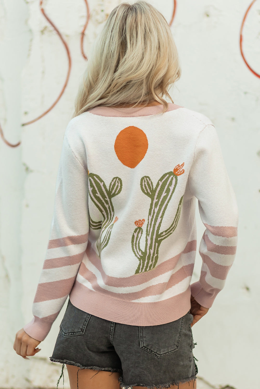 Desert Cactus Buttoned Front Sweater Cardigan