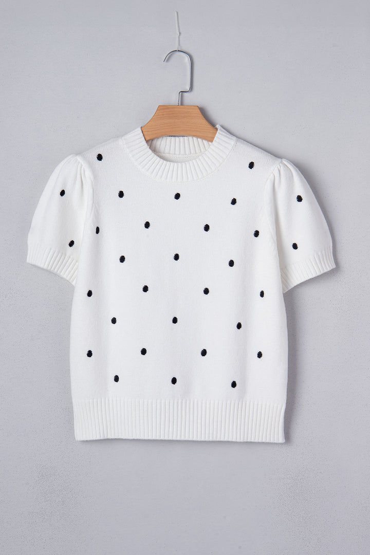 Elegant Polka Dot Bubble Short Sleeve Sweater