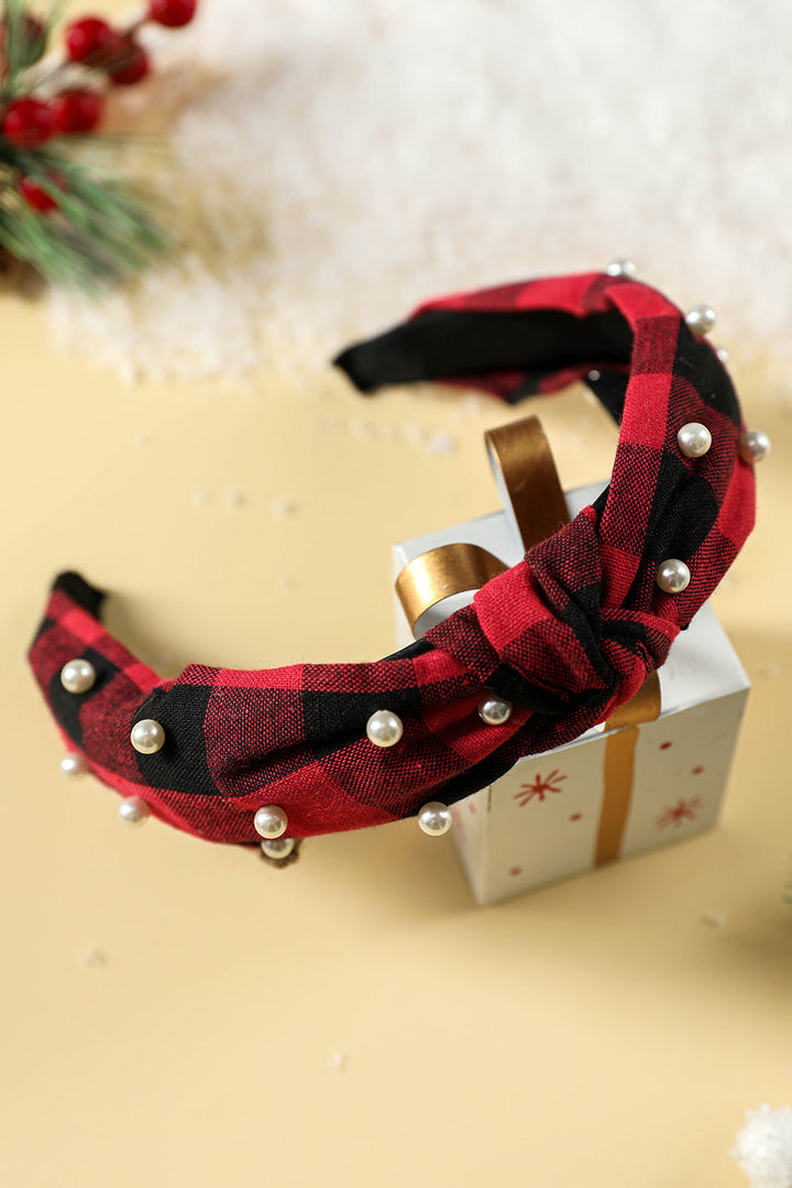 Bandeau noué à carreaux de Noël avec décoration en perles