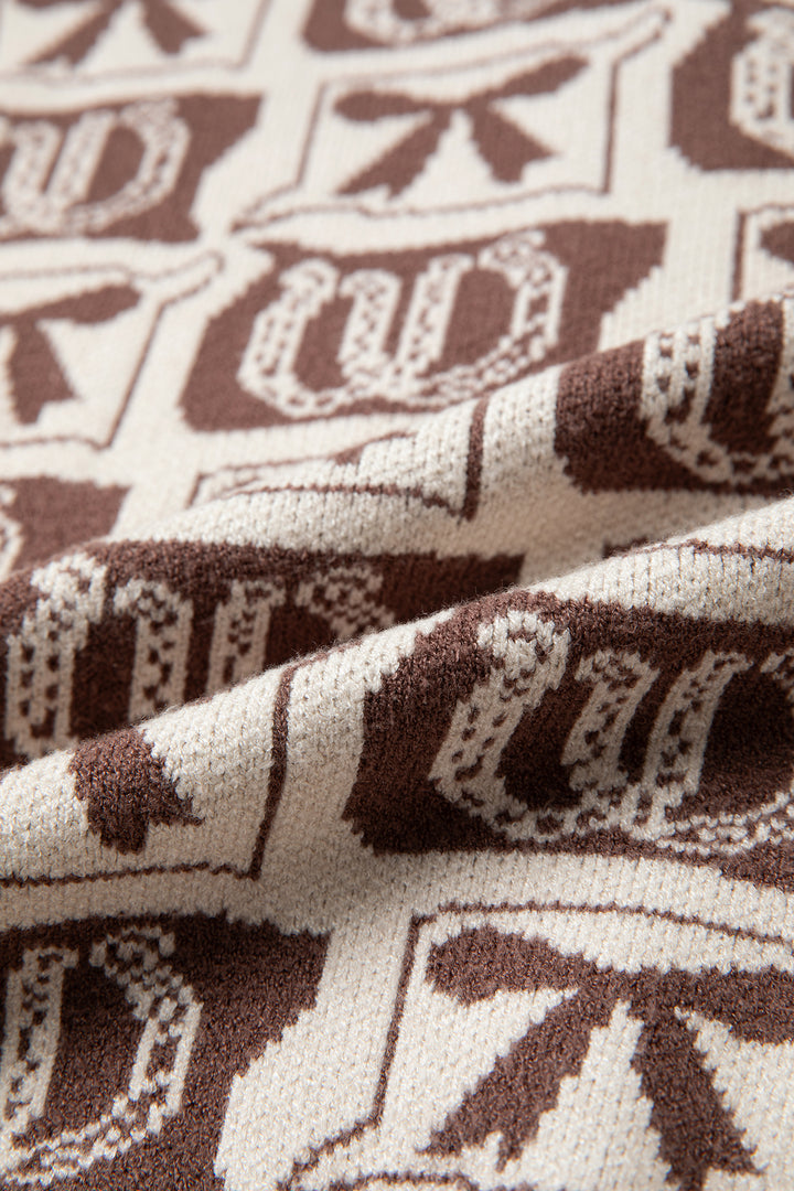 Brown Western Horseshoe Bow Pattern Sleeveless Knit Sweater